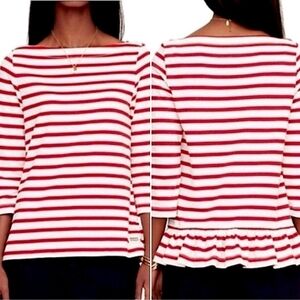 Kate Spade Broome Street Striped Red and White Peplum Top